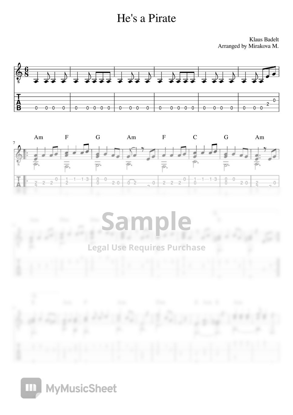 Hans Zimmer - He's a Pirate (OST Pirates of the Caribbean) タブ+