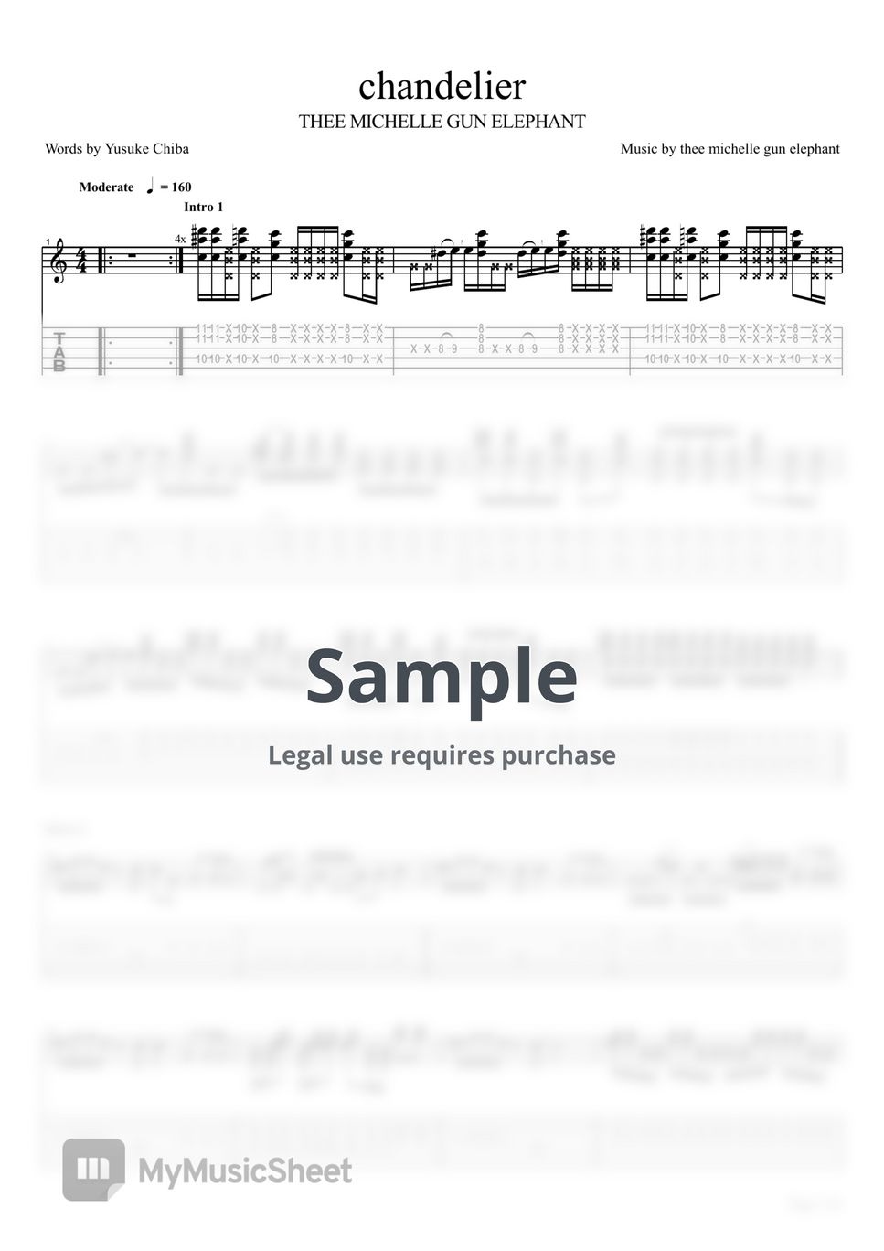 THEE MICHELLE GUN ELEPHANT - chandelier【Guitar TAB】 Sheets by ...