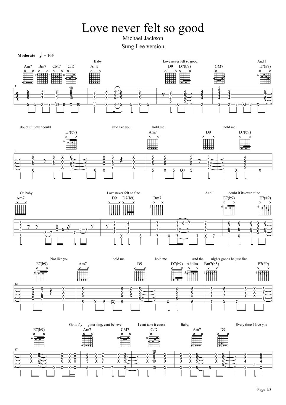 Michael Jackson - Love never felt so good guitar tab (Sung