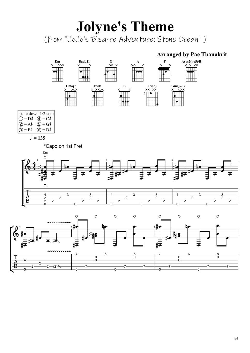 JoJo’s Bizarre Adventure Stone Ocean Jolyne's Theme Sheet by