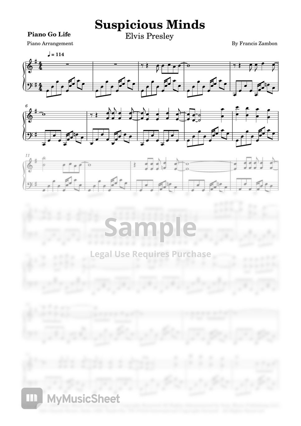 Elvis presley suspicious minds sheet by piano go life