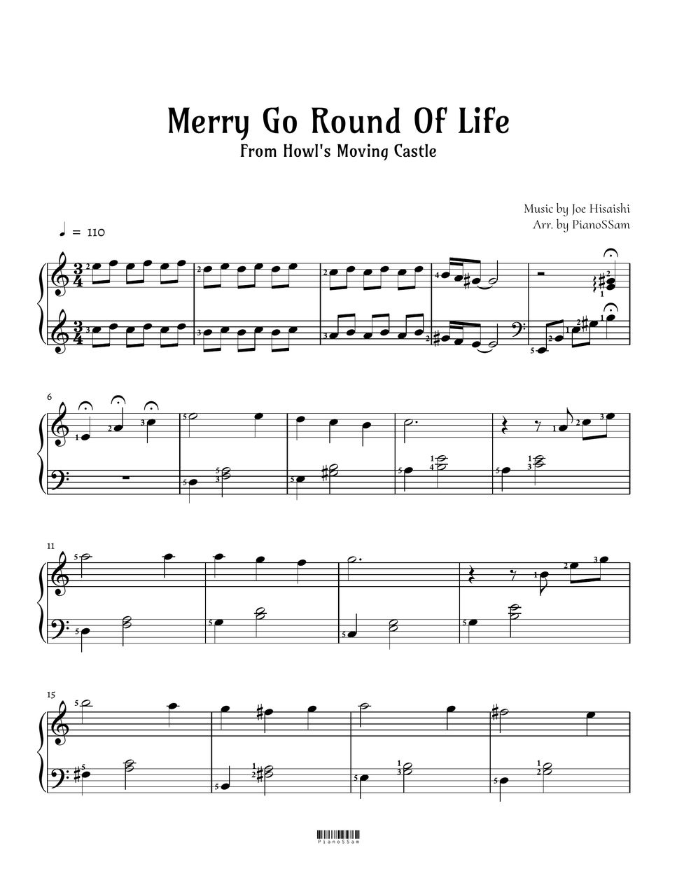 Joe Hisaishi - [Intermediate] Merry go round of life-人生のメリーゴーランド (인생의 회전목마) | Piano Arrangement (하울의 움직이는 성) by PianoSSam