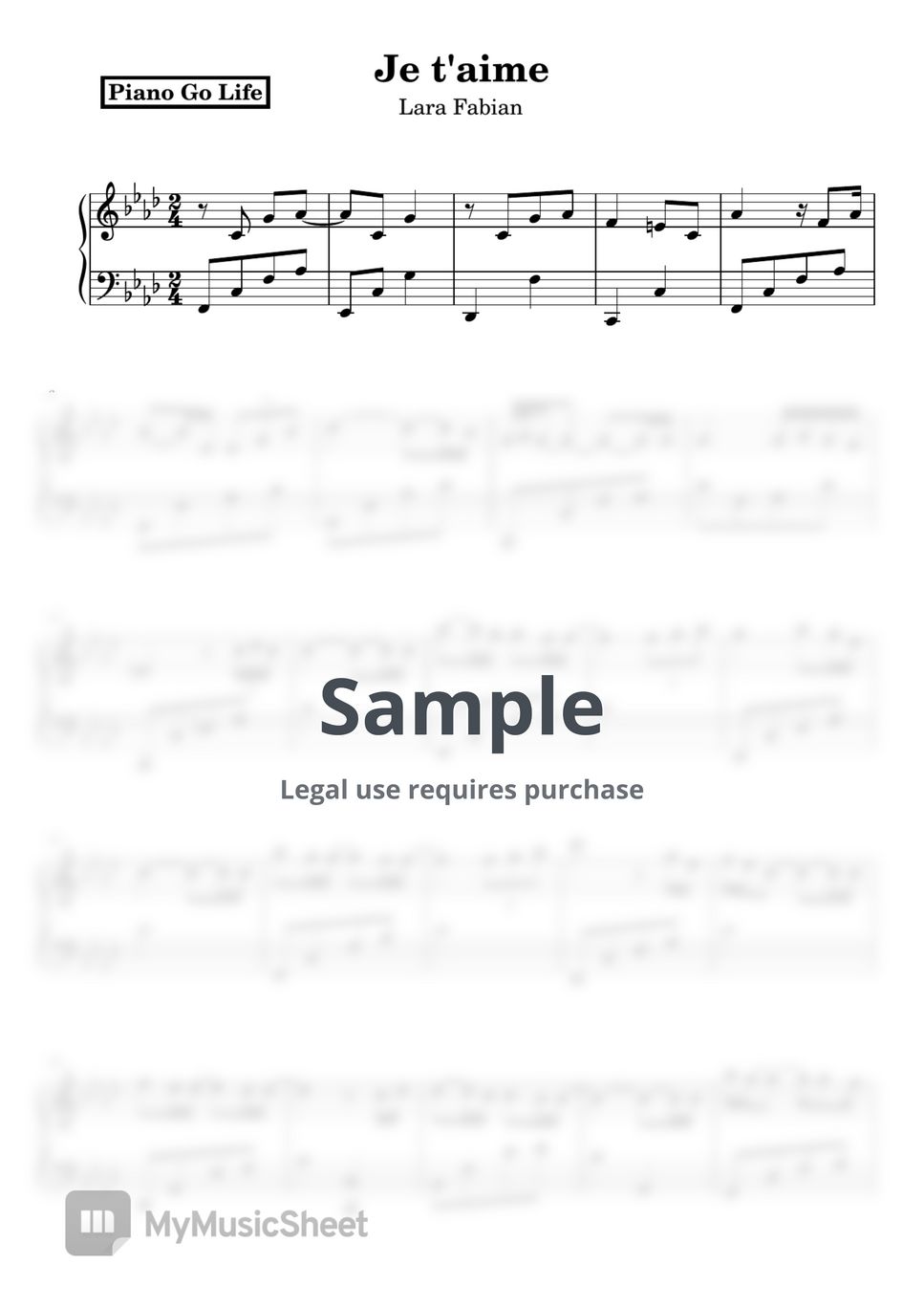 Lara Fabian - Je T&#x27;aime by Piano Go Life