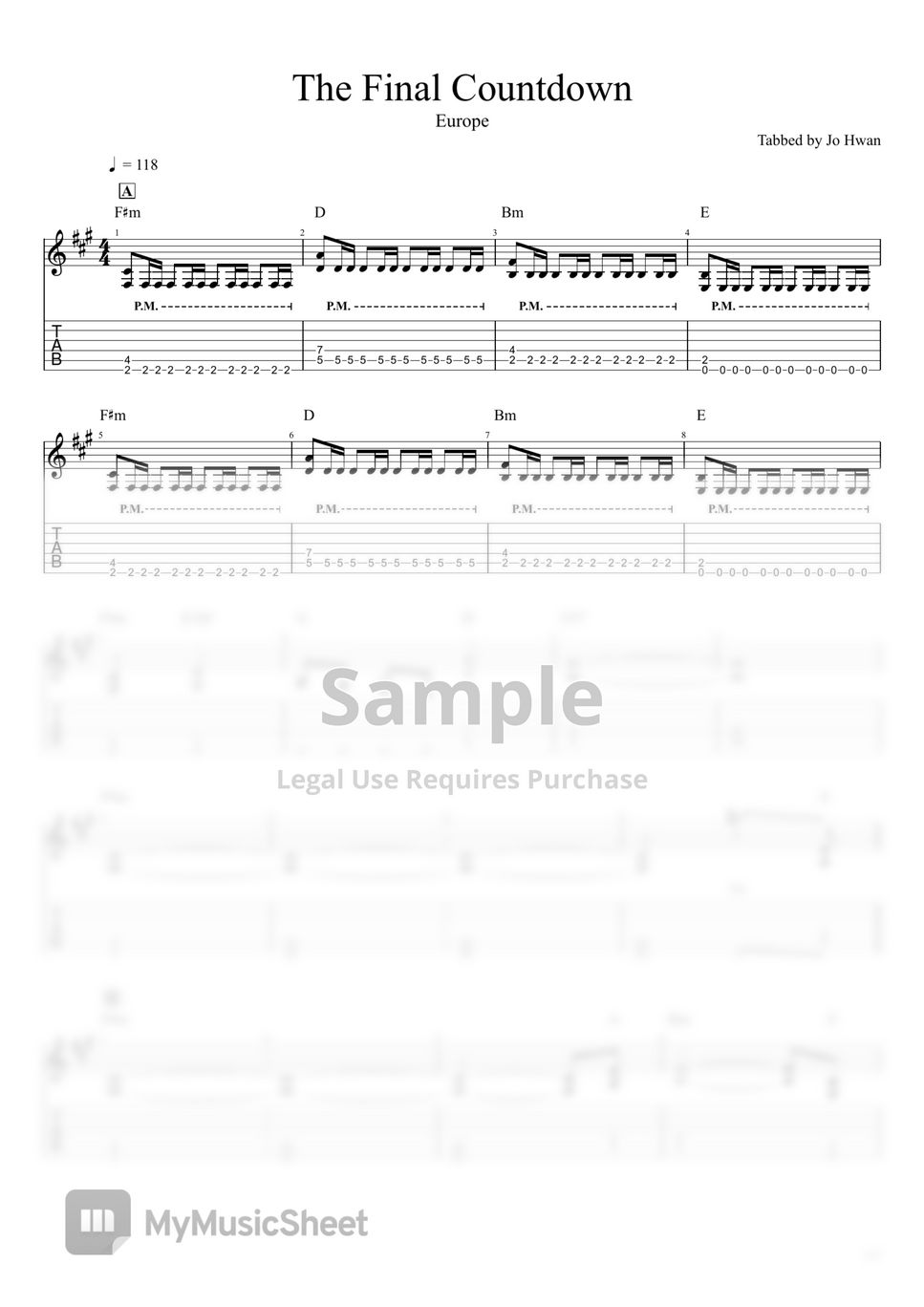 Europe the final countdown tab pontua o de linha nica by jo hwan