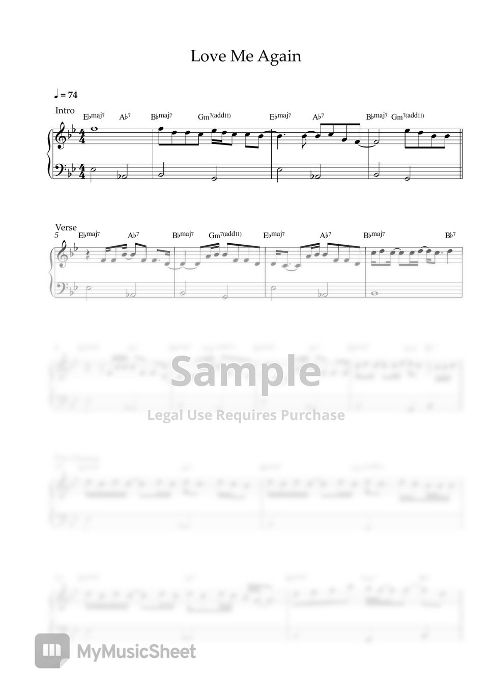 V - Love Me Again (EASY PIANO SHEET) by Pianella Piano