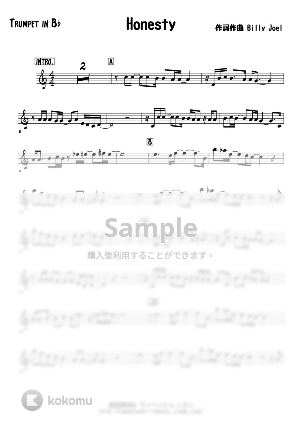 ビリージョエル - HONESTY (メロディー楽譜) by 高田将利