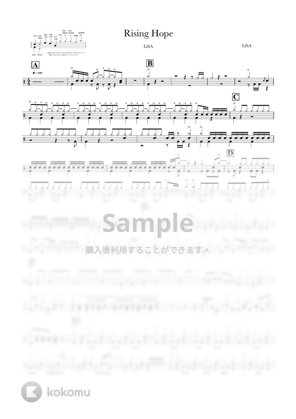 LiSA Rising Hope 楽譜 by ONEDRUMS