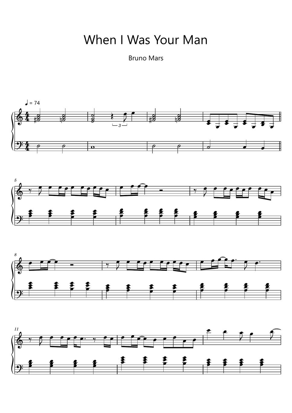 Bruno Mars When I Was Your Man Sheet Music Midi Sheets By Sayu