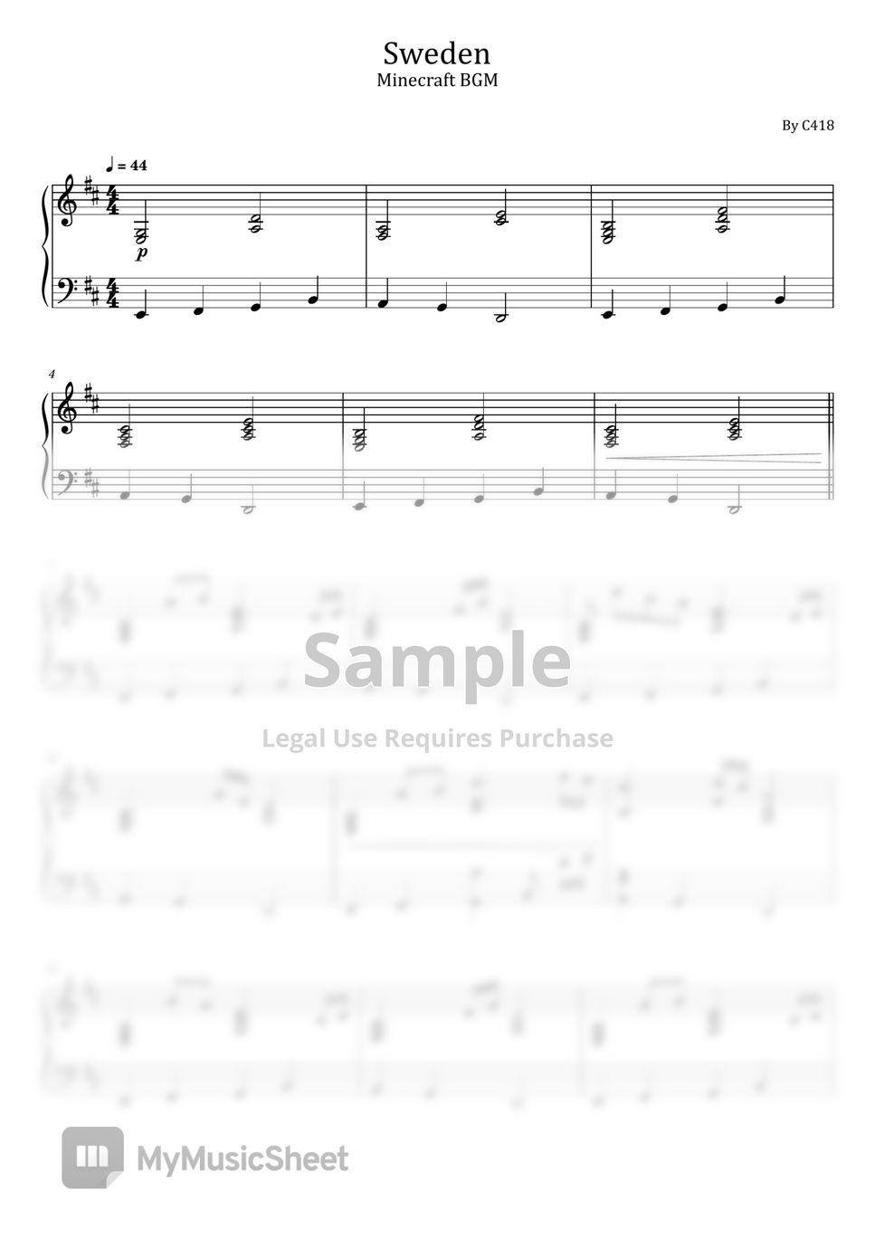Minecraft - Sweden (Minecraft BGM - For Easy Piano) Sheets by C418