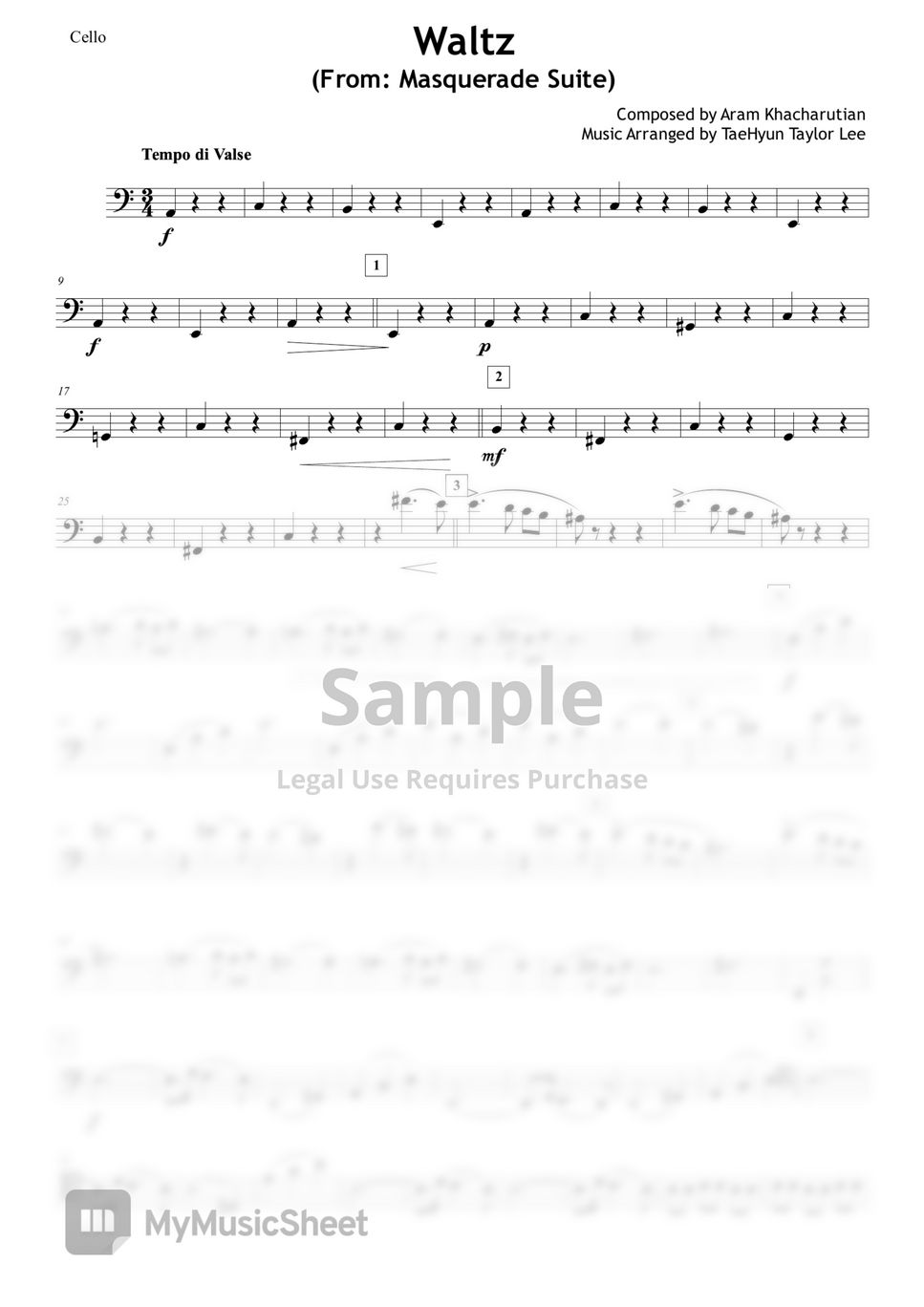 Waltz (from Masquerade) Violin 1 Sheet Music by Aram