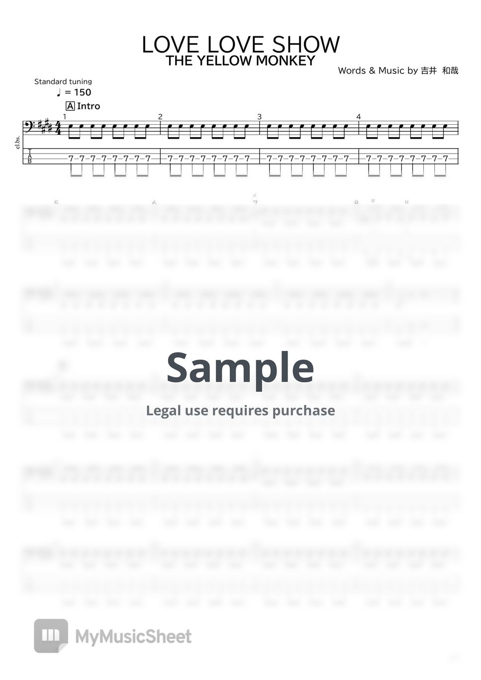 THE YELLOW MONKEY LOVE LOVE SHOW 악보 by たぶべー＠財布に優しいベース楽譜屋さん（BASS・TAB譜）