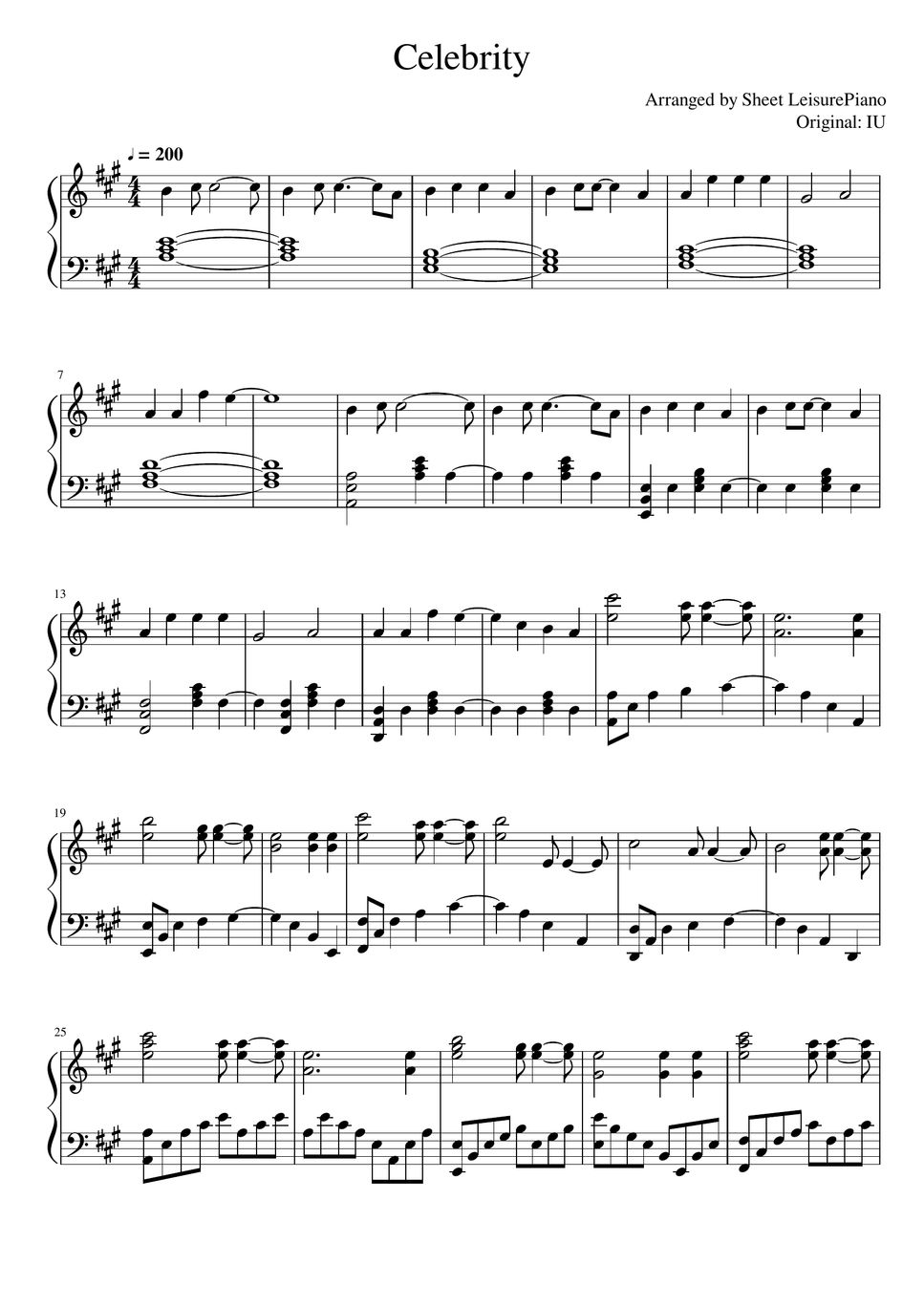 IU - Celebrit Sheet by Leisure Piano Sheets