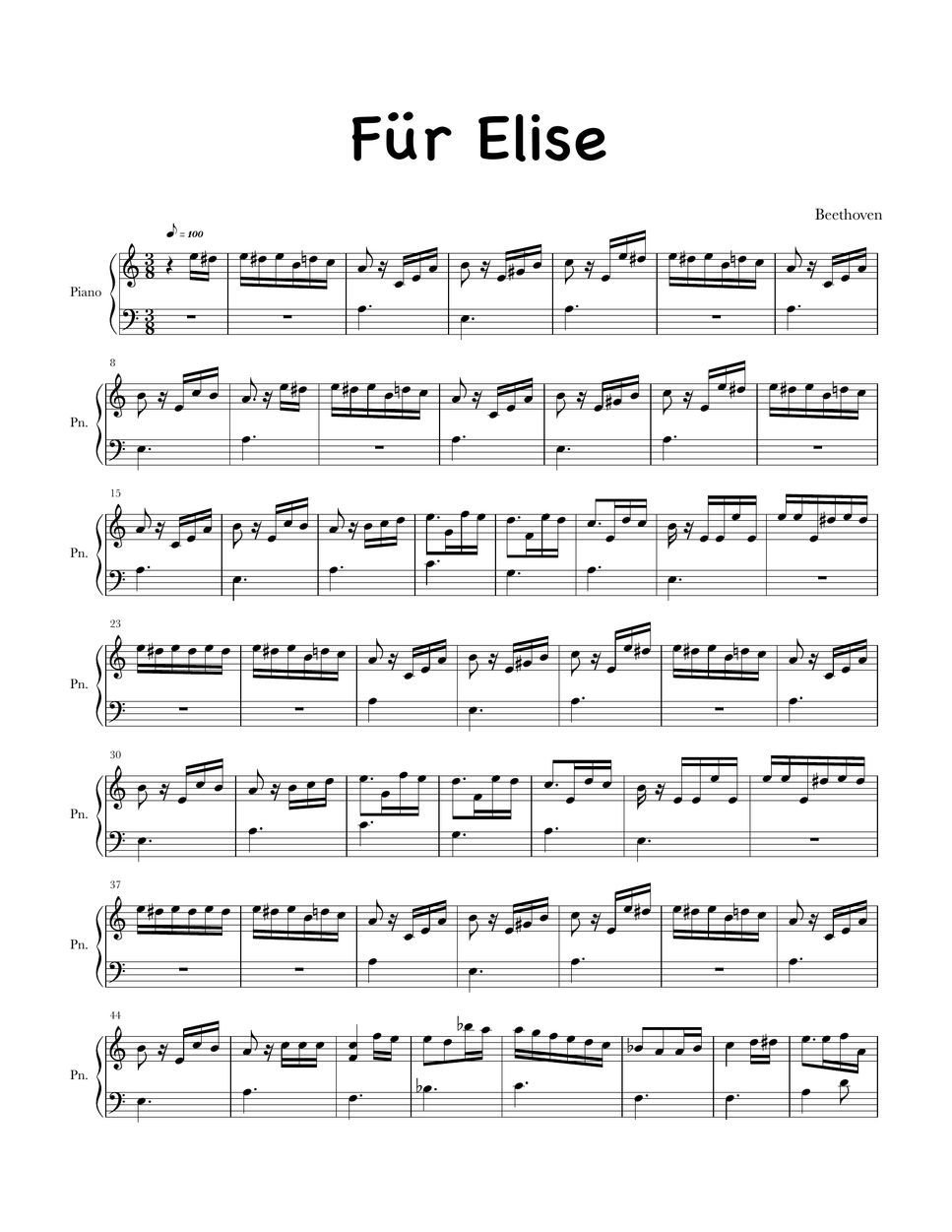 Beethoven F R Elise Easy Version Spartito By Phianonize