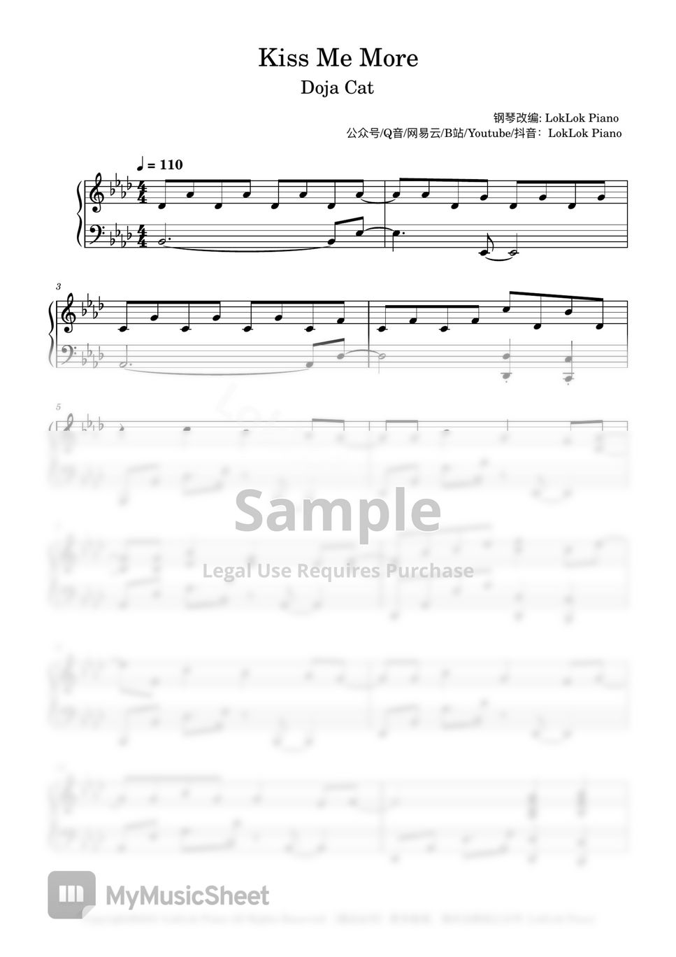 Kiss me more – Amala Dlamini Sheet music for Piano (Solo) Easy