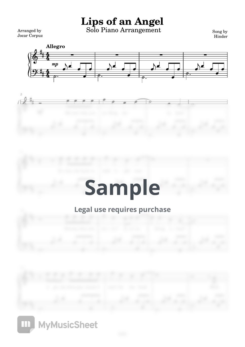 Hinder Lips of an Angel Sheets by Jocar Corpuz