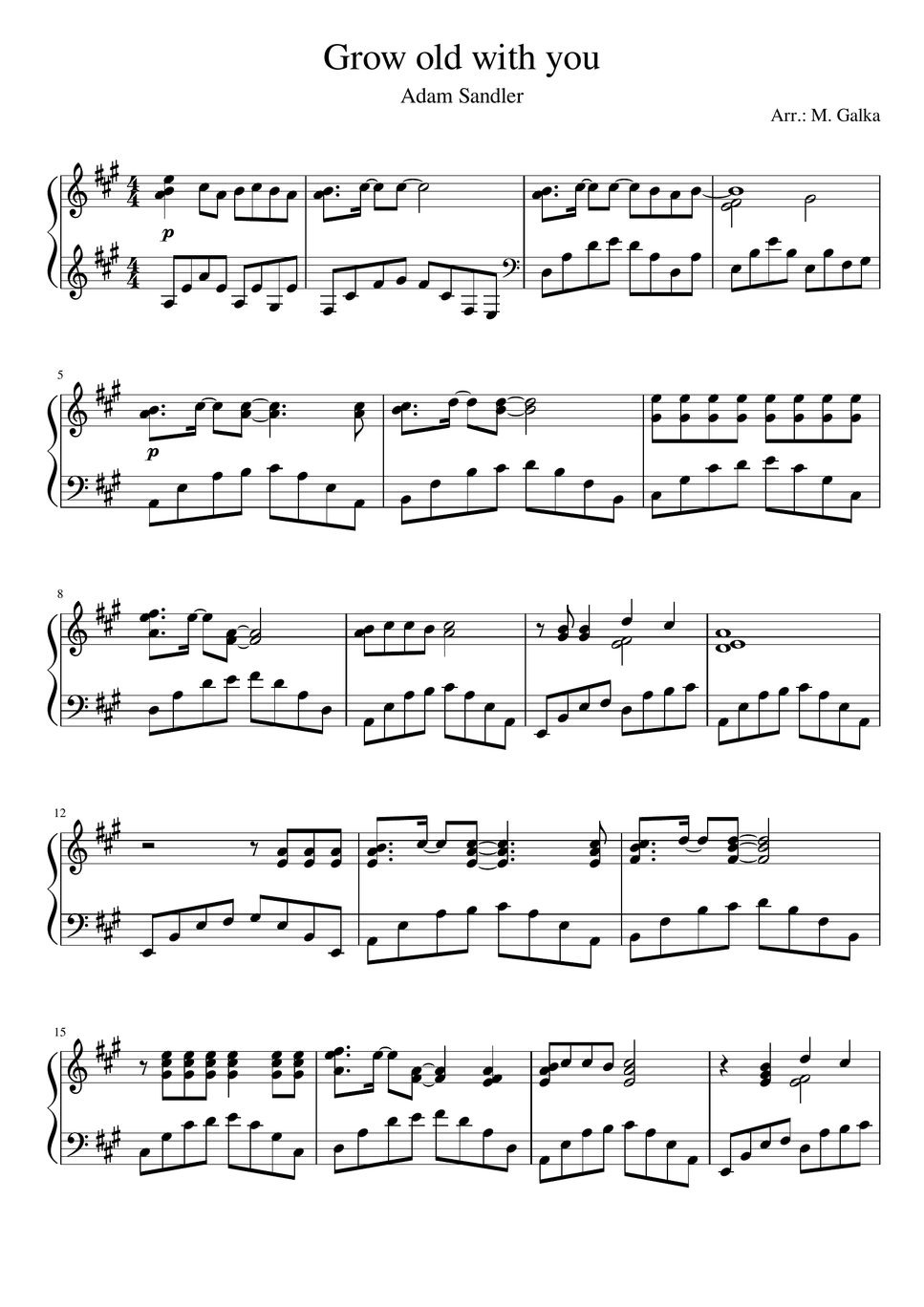 Adam Sandler Grow old with you Piano Cover Sheet by Magdalena Galka
