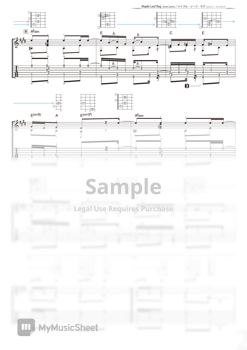Scott Joplin Maple Leaf Rag (Solo Guitar) Tab + 1staff by Daisuke