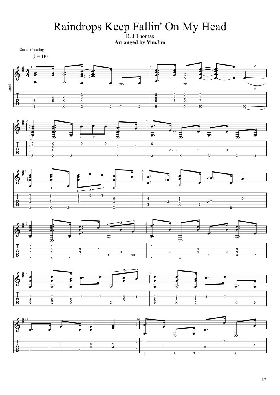 b-j-thomas-raindrops-keep-fallin-on-my-head-fingerstyle-sheets-by