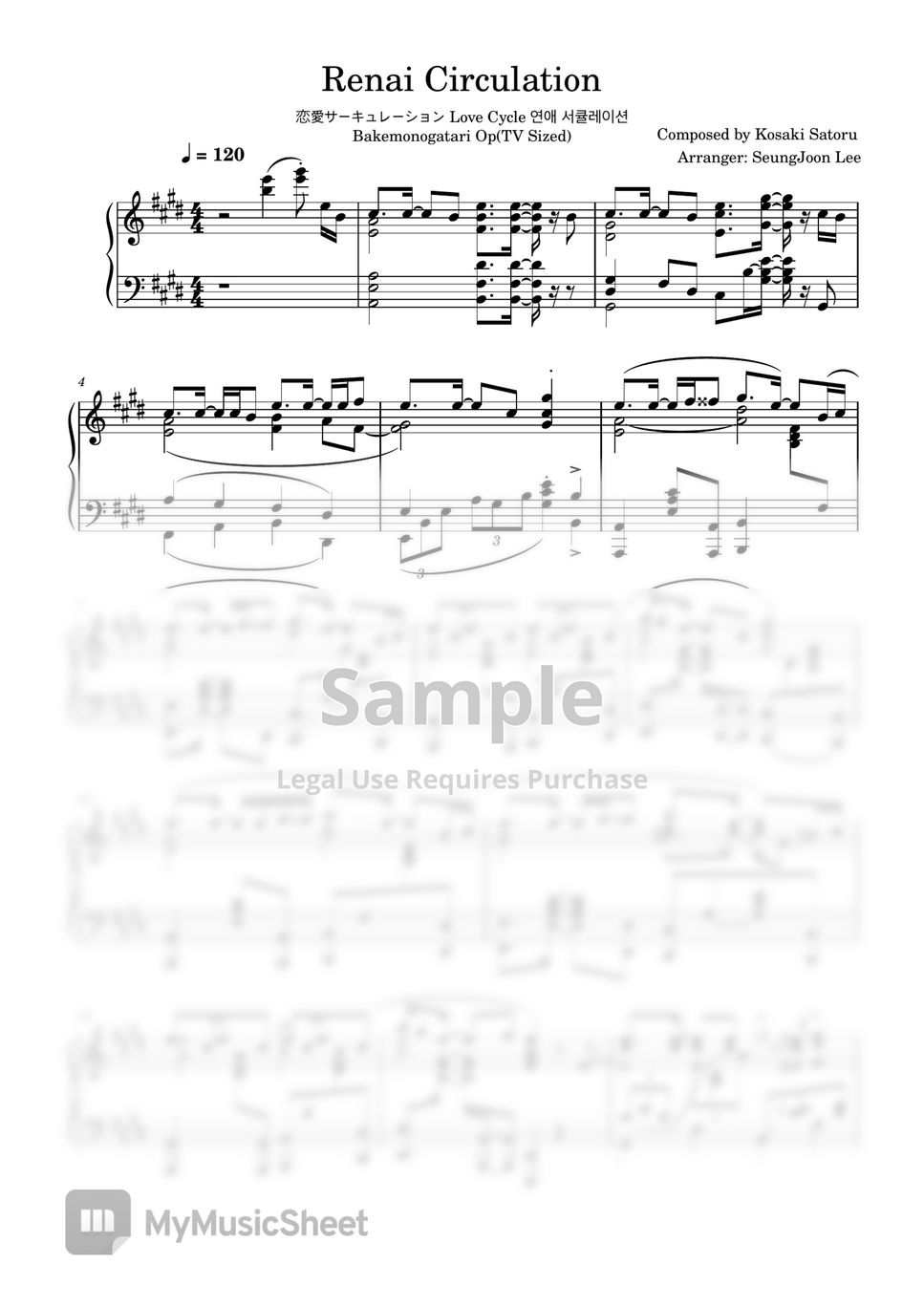 Kosaki Satoru - Renai Circulation (Piano) Sheets by SeungJoon Lee