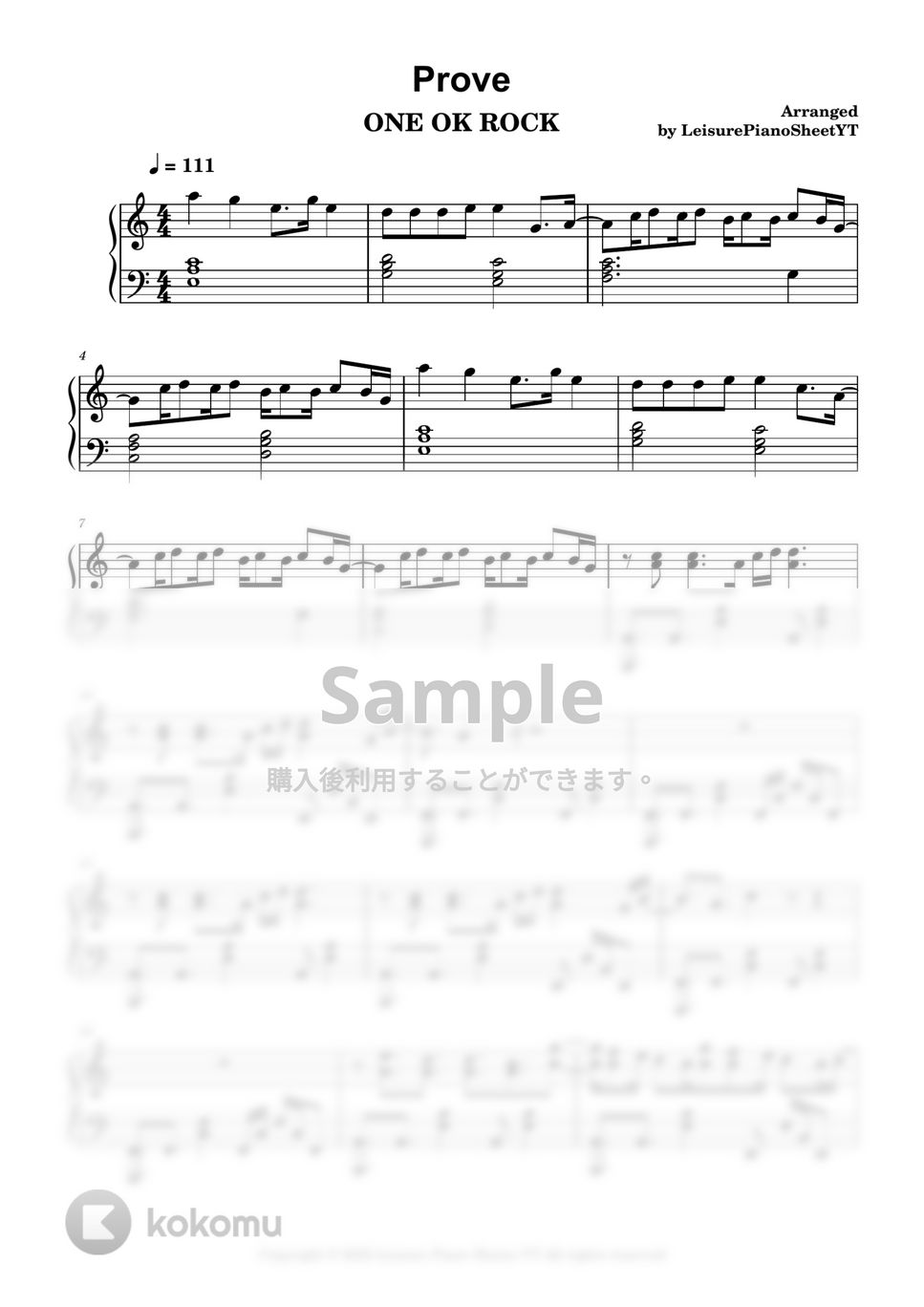 ONE OK ROCK - Prove by Leisure Piano Sheets