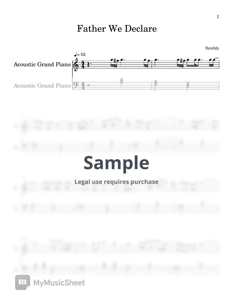 Synthly - Father We Declare (EASY PIANO SHEET) by Synthly