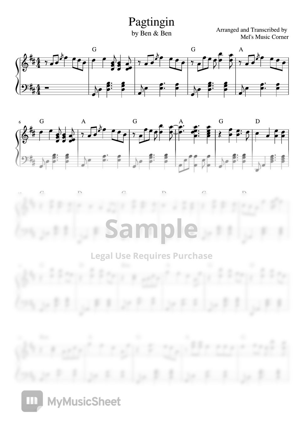 Ben&Ben - Pagtingin (piano sheet music) by Mel's Music Corner