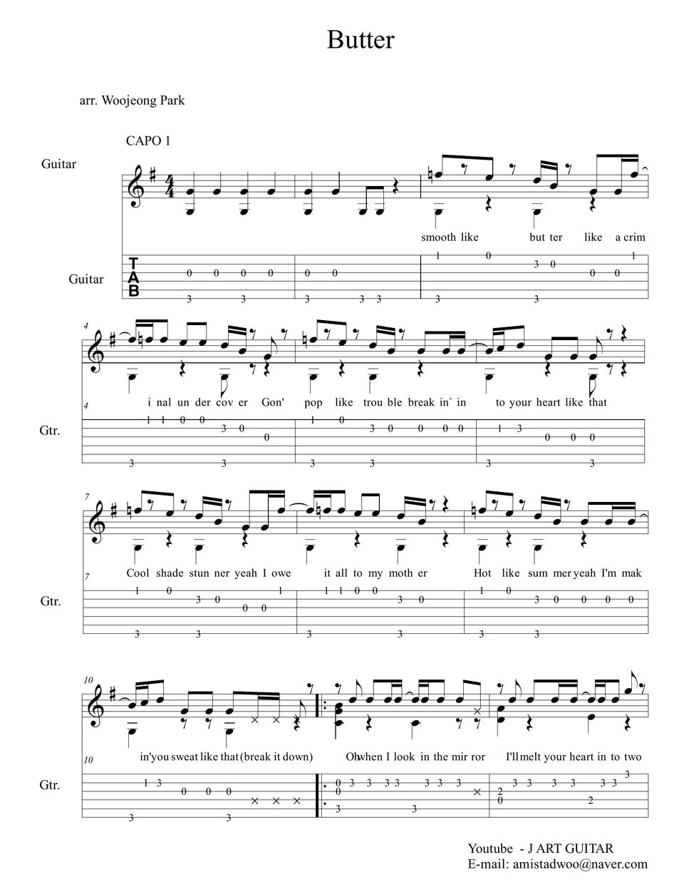 BTS Butter (GUITAR TAB) Spartito by ParkWoojeong