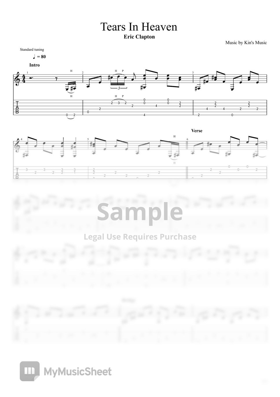 Tears in Heaven for guitar. Guitar sheet music and tabs.