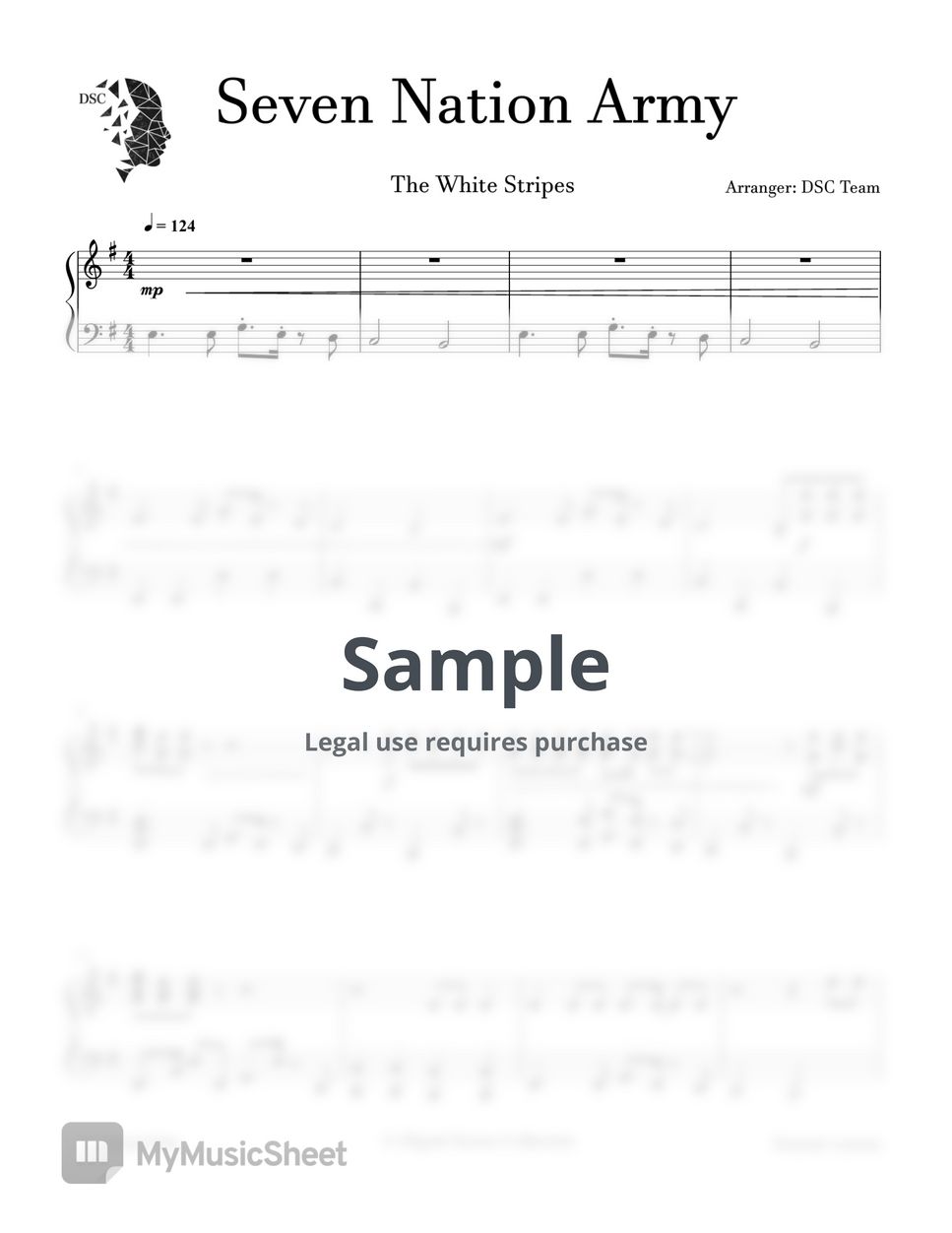 The white stripes seven nation army sheets by digital scores collection