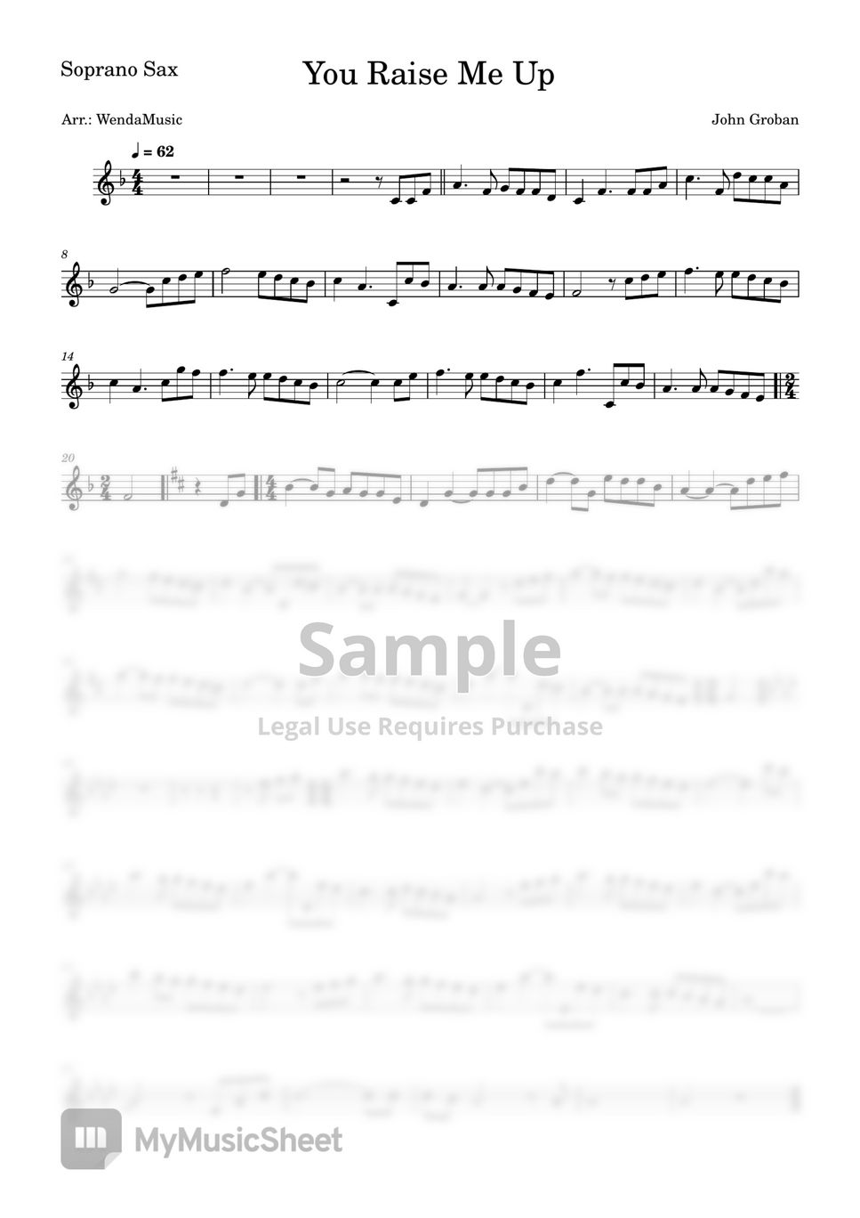 Westlife - You Raise Me Up (Soprano Sax) Sheets by WendaMusic