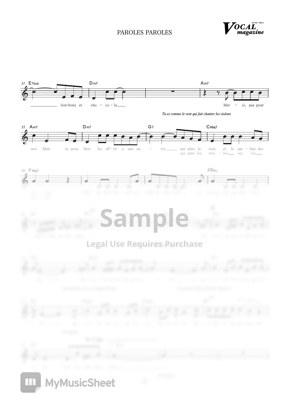 DALIDA PAROLES PAROLES (VOCAL MAGAZINE) Sheets by Far East Island Record