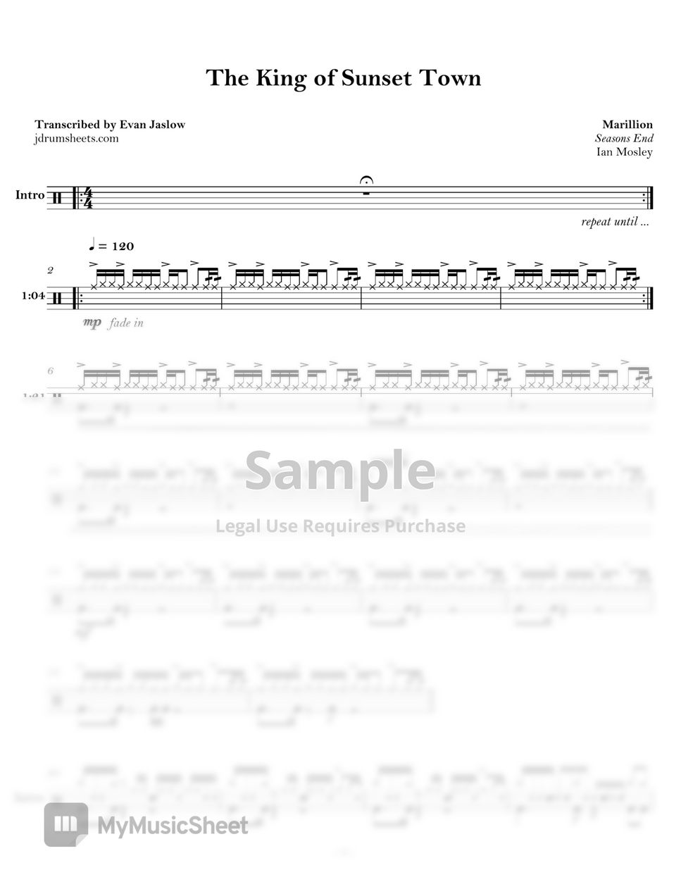 Marillion The King of Sunset Town Sheets by Evan Jaslow
