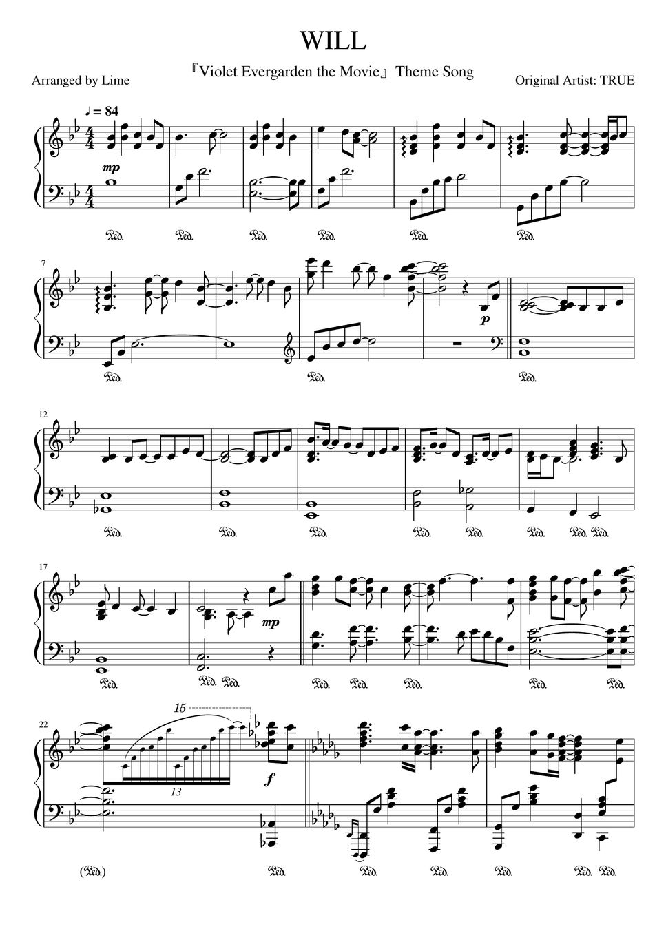 Will Piano Sheet Violet Evergarden  