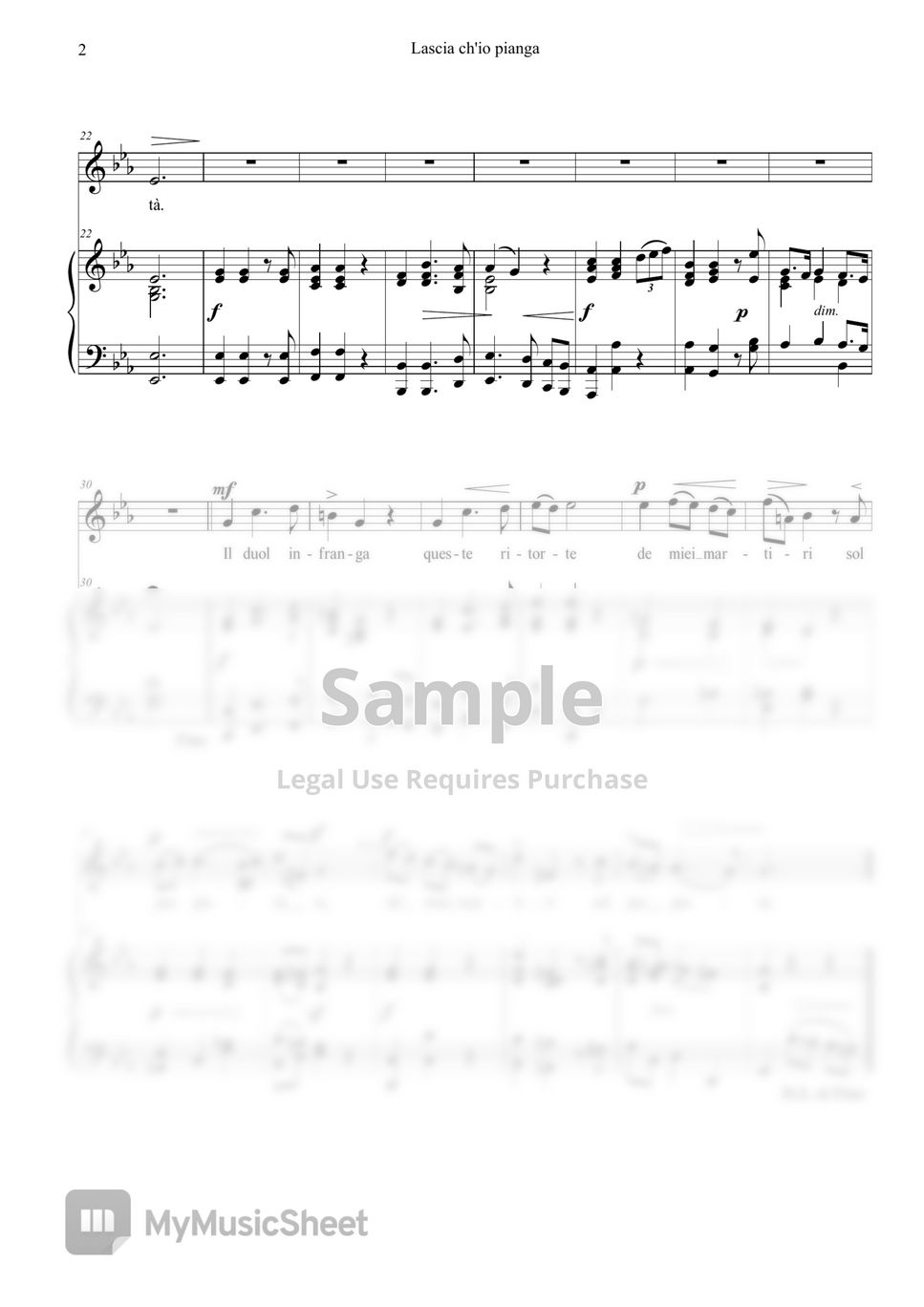 George Friedrich Händel Lascia Ch Io Pianga Original Key Transposed Key Music Sheets 악보 By 음악