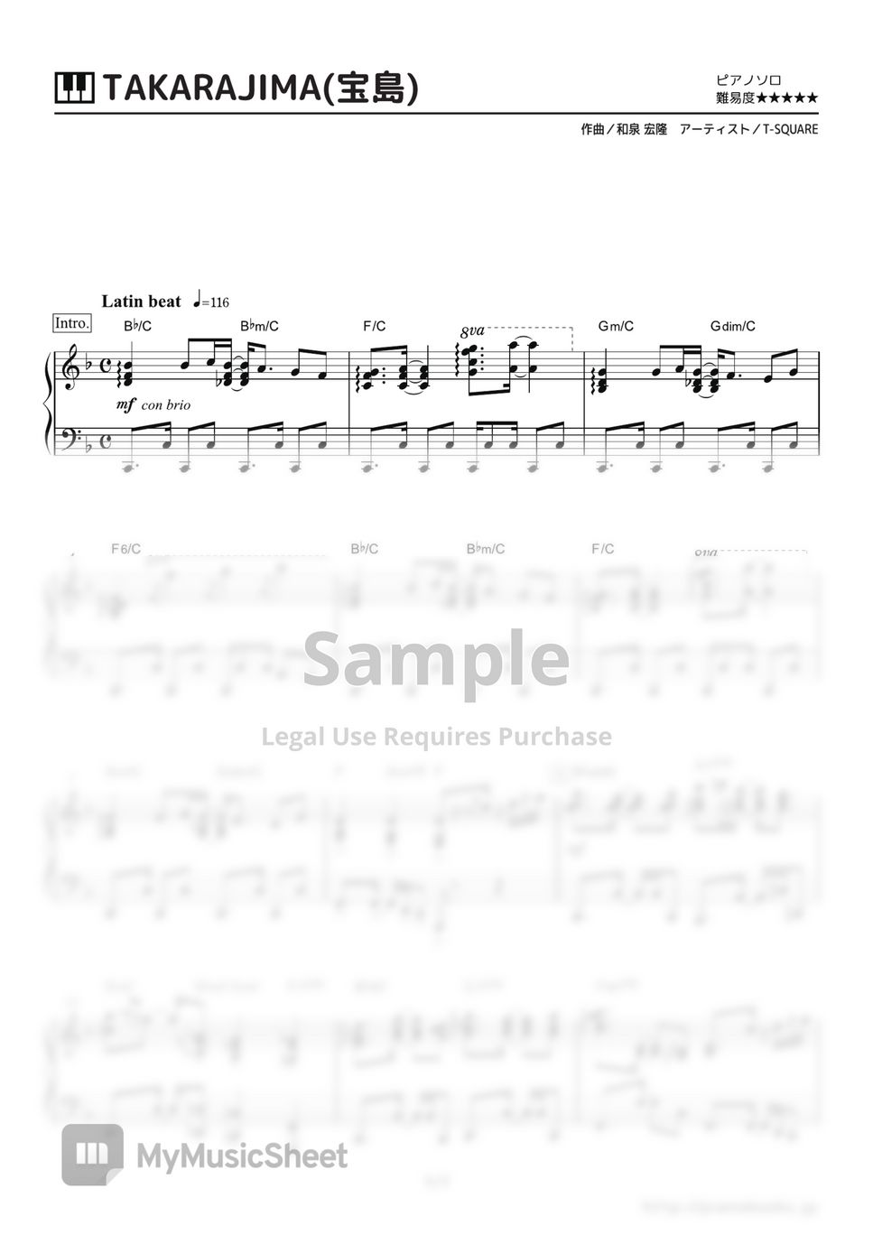 T-SQUARE - Takarajima by PianoBooks