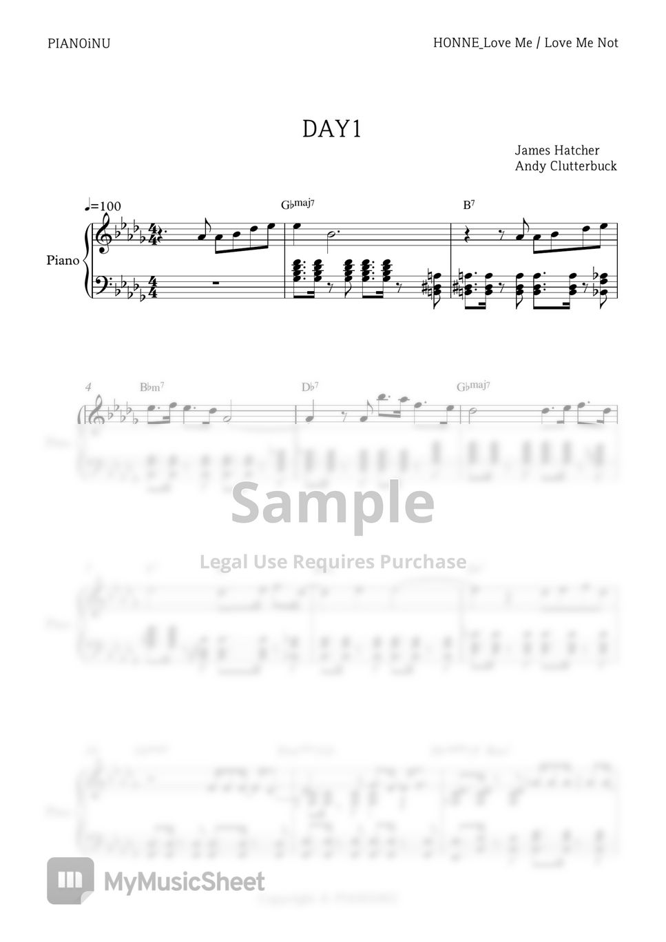 HONNE - Day 1 ◑ PIANOiNU Sheets