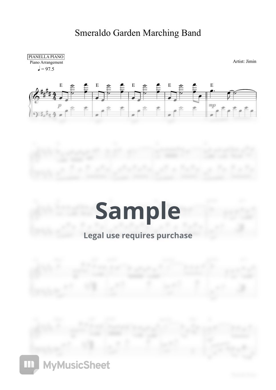 Jimin - Smeraldo Garden Marching Band (Piano Sheet) by Pianella Piano