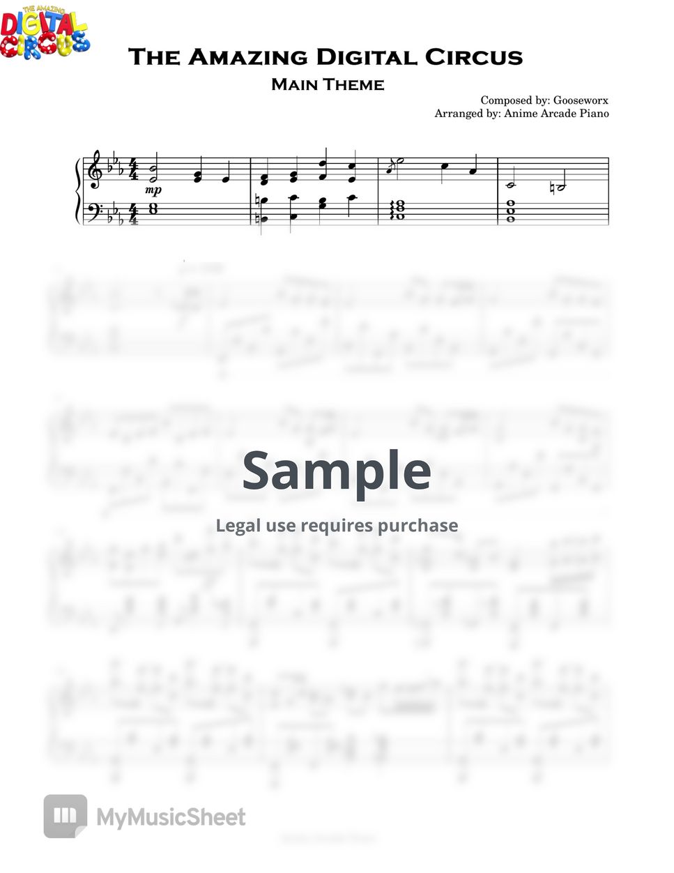 The Amazing Digital Circus Theme /// Piano Sheet music for Piano