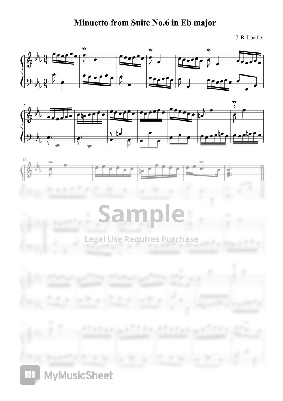 J. B. Loeillet - Minuetto from Suite No.6 in Eb major Sheets