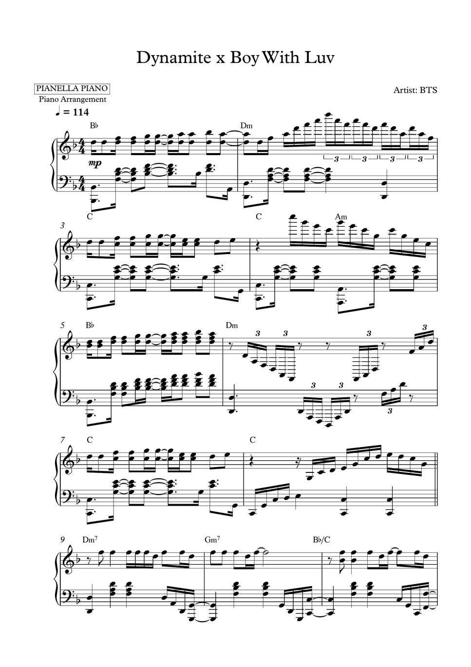 BTS Dynamite x Boy With Luv (Piano Mashup) Sheets by Pianella Piano