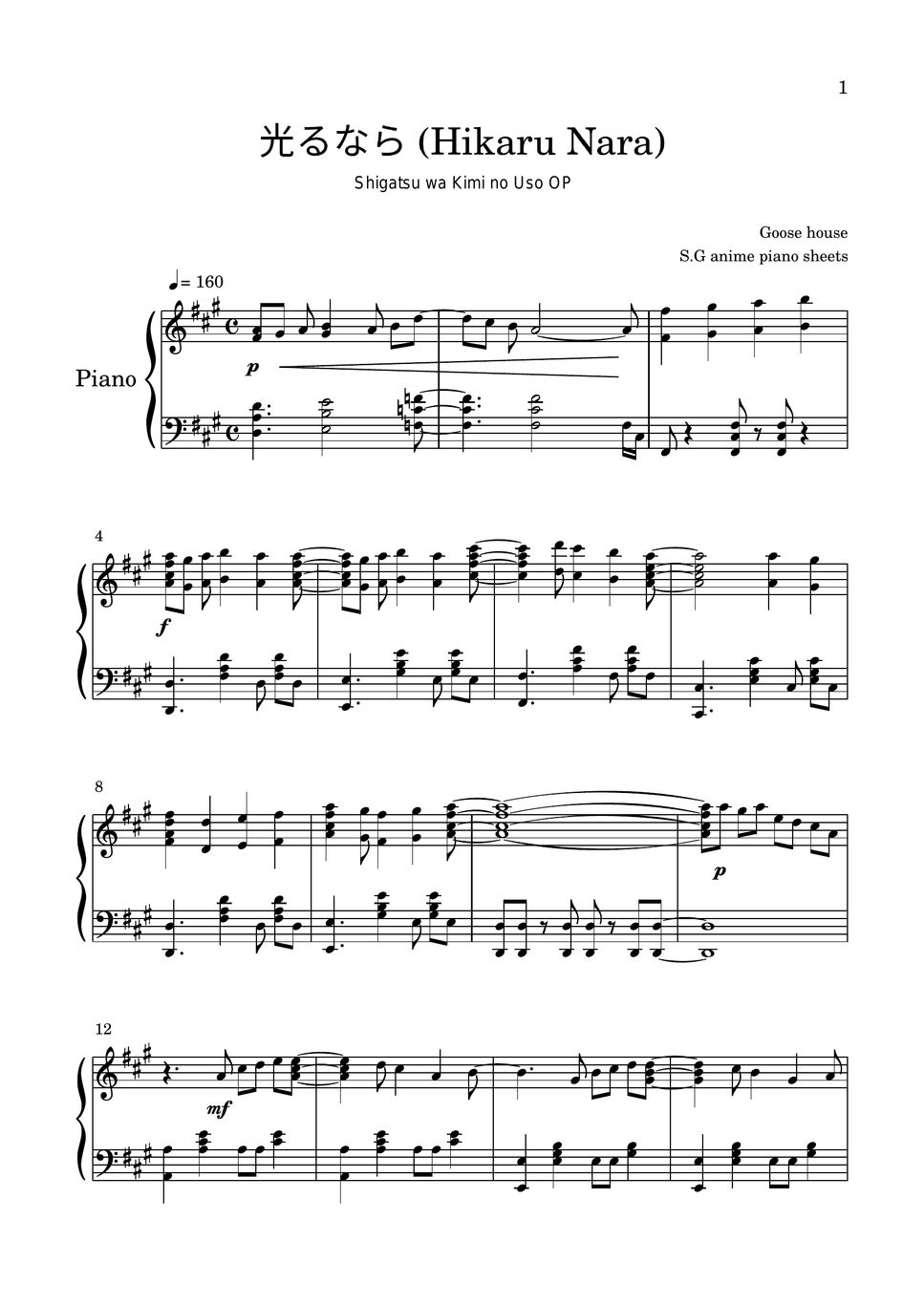 Goose house Hikaru nara Sheets by S.G Anime Pianos Sheets