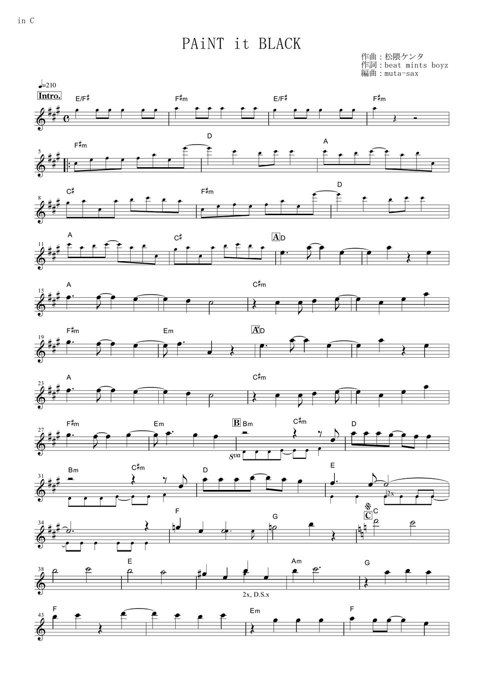 Black Clover PAiNT it BLACK (in C) Sheet by BiSH