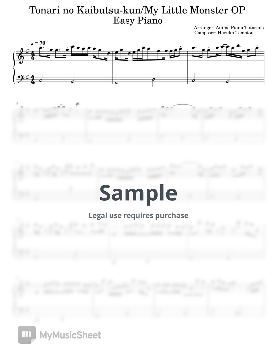 Haruka Tomatsu - Tonari no Kaibutsu-kun/My Little Monster OP Лист by Anime  Piano Tutorials