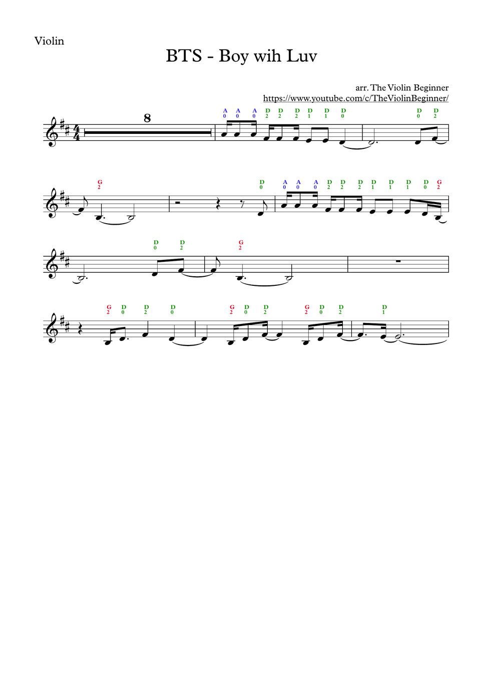 BTS Boy With Luv Partition musicale by The Violin Beginner