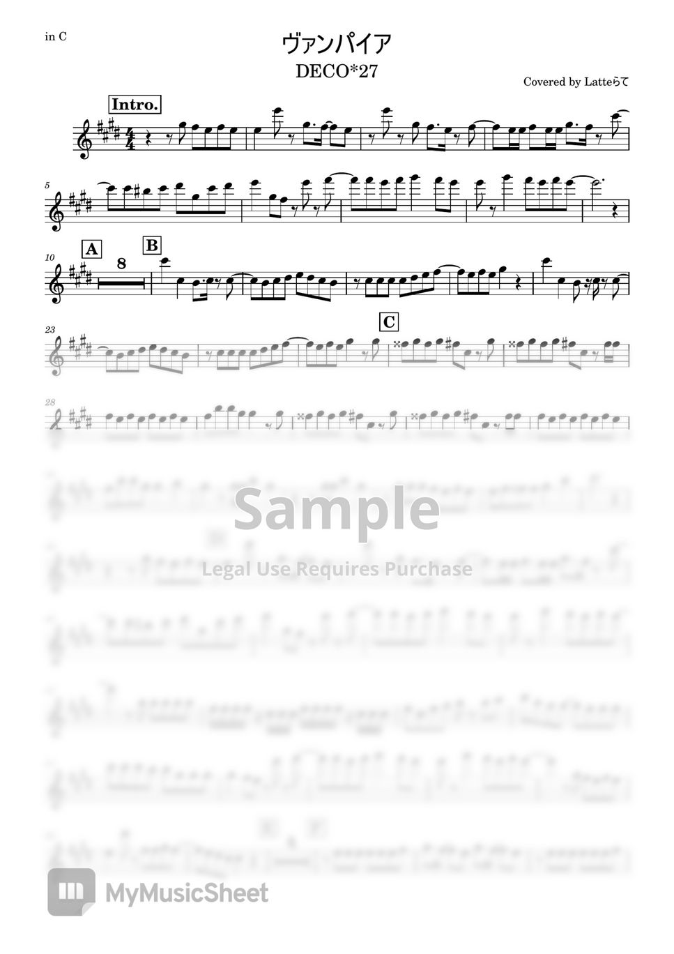 DECO*27 - ヴァンパイア (feat. 初音ミク) Sheet Music by Latteらて