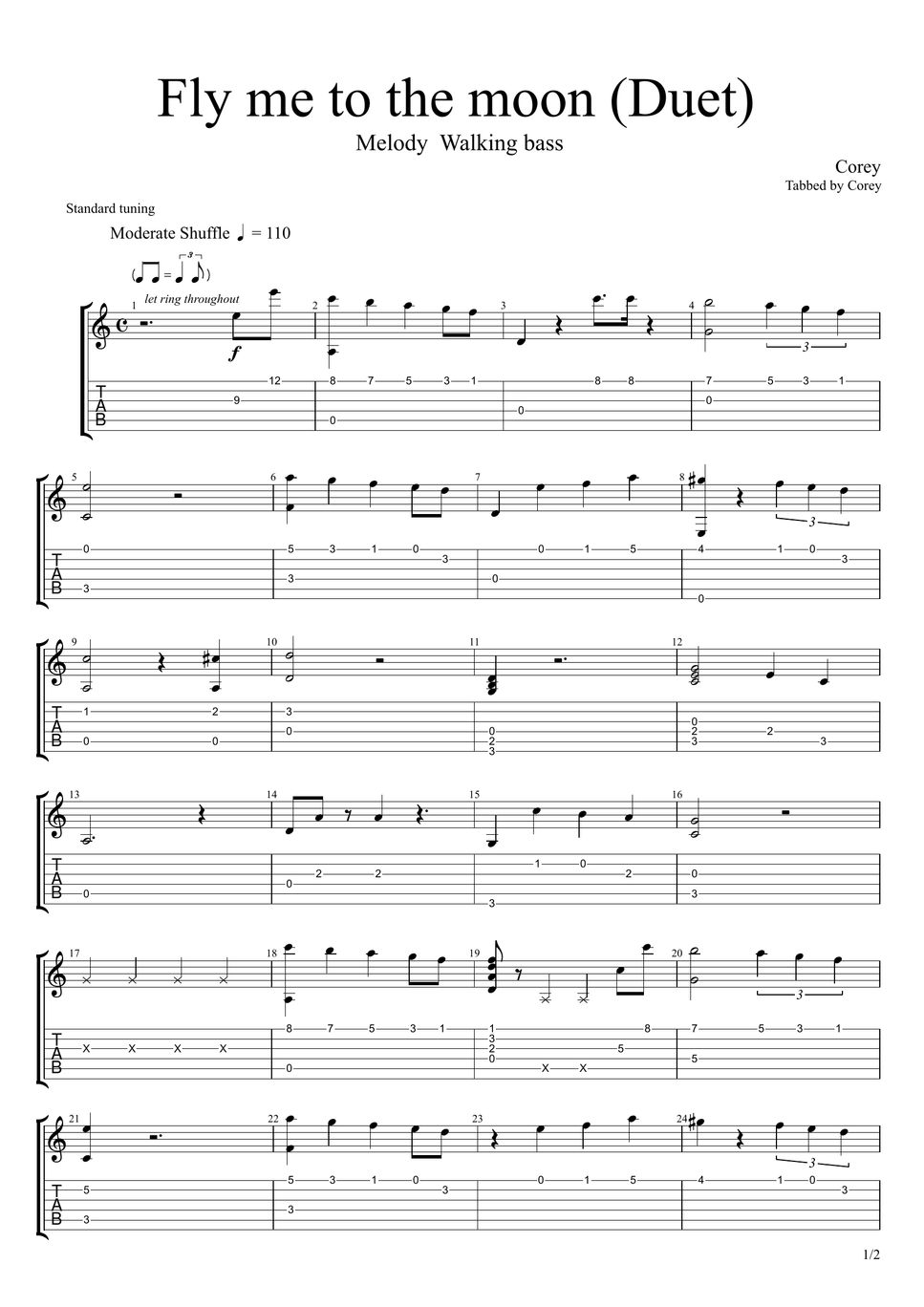 Frank Sinatra Fly me to the moon (Frank Sinatra) Easy Guitar Duet Tab