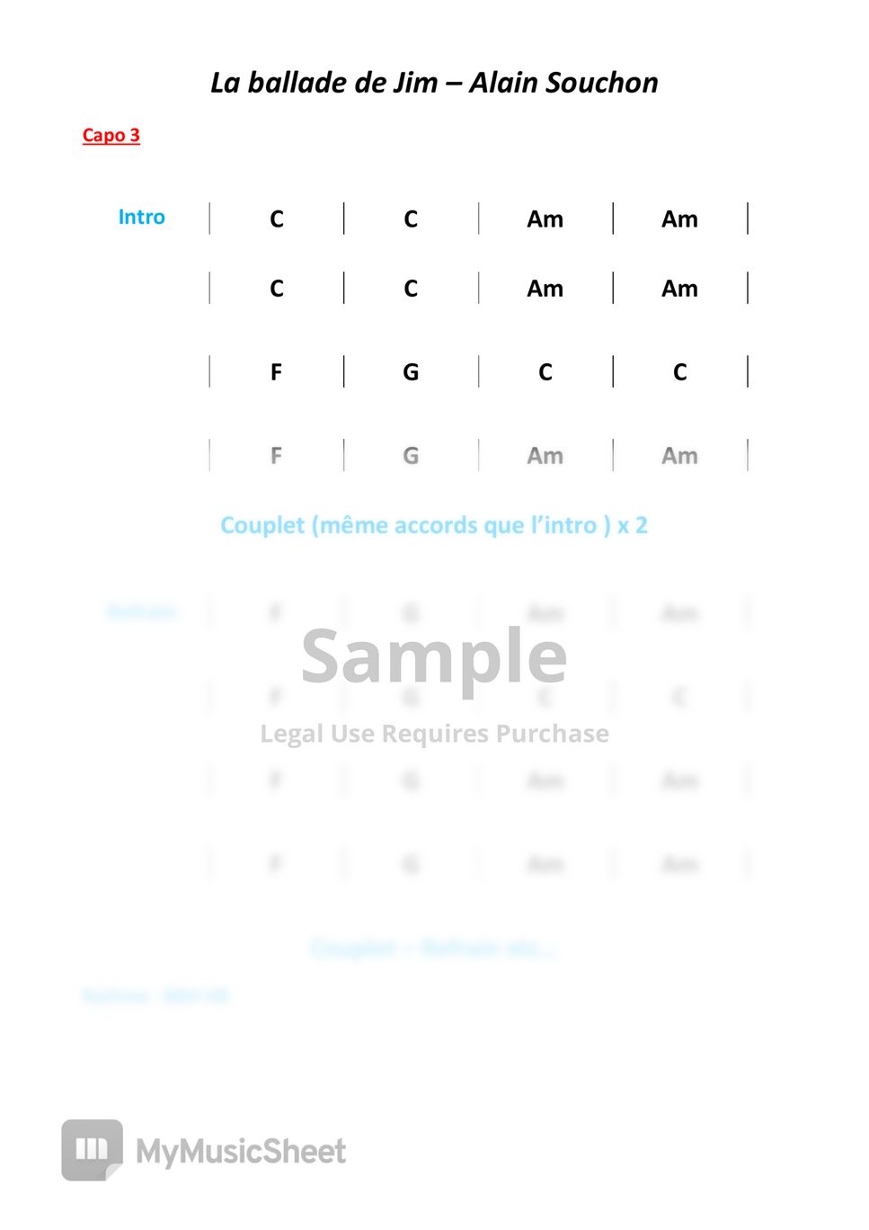 Alain Souchon La ballade de Jim Sheets by Accords et rythme