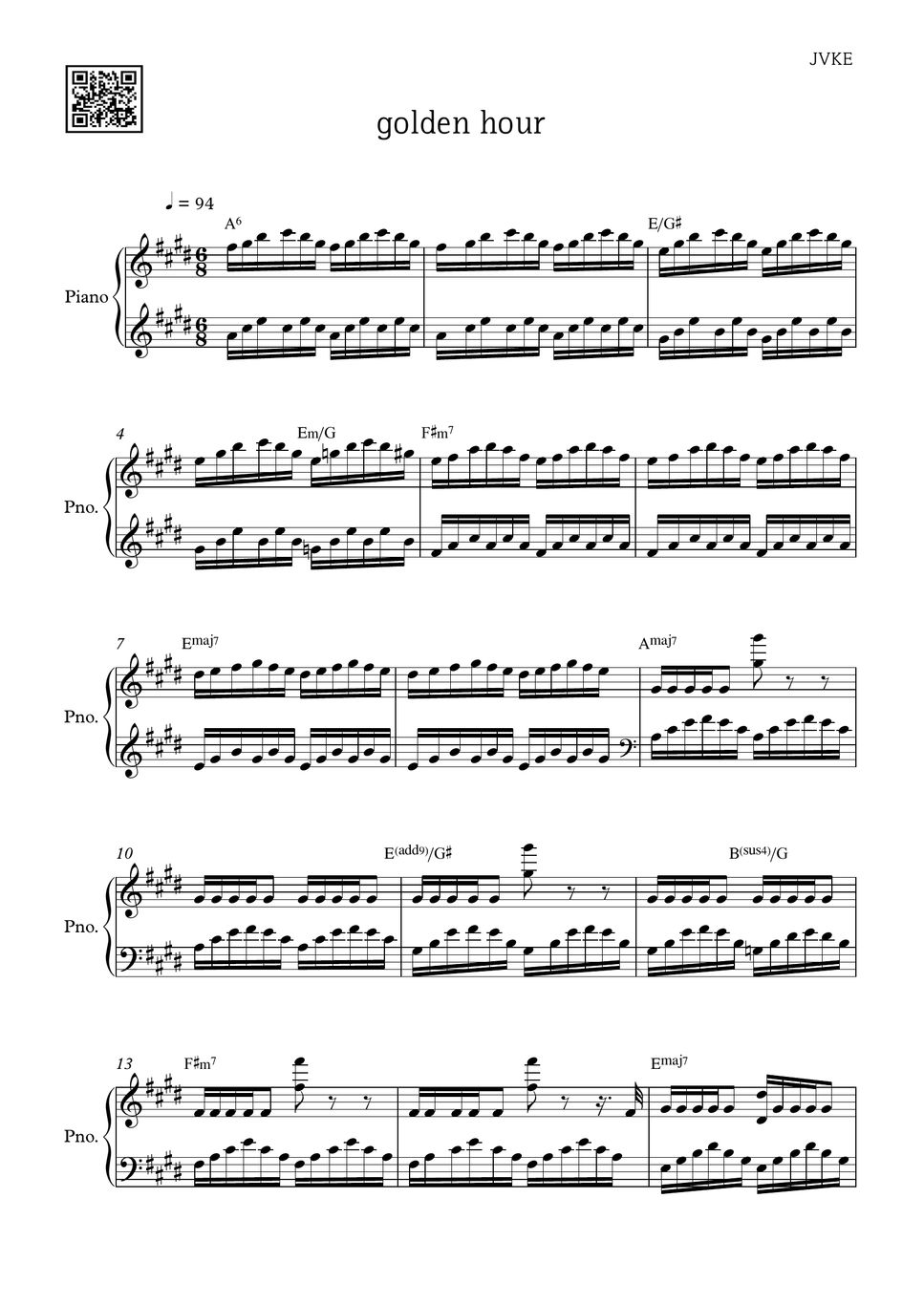 JVKE golden hour Partitura by PIANOiNU