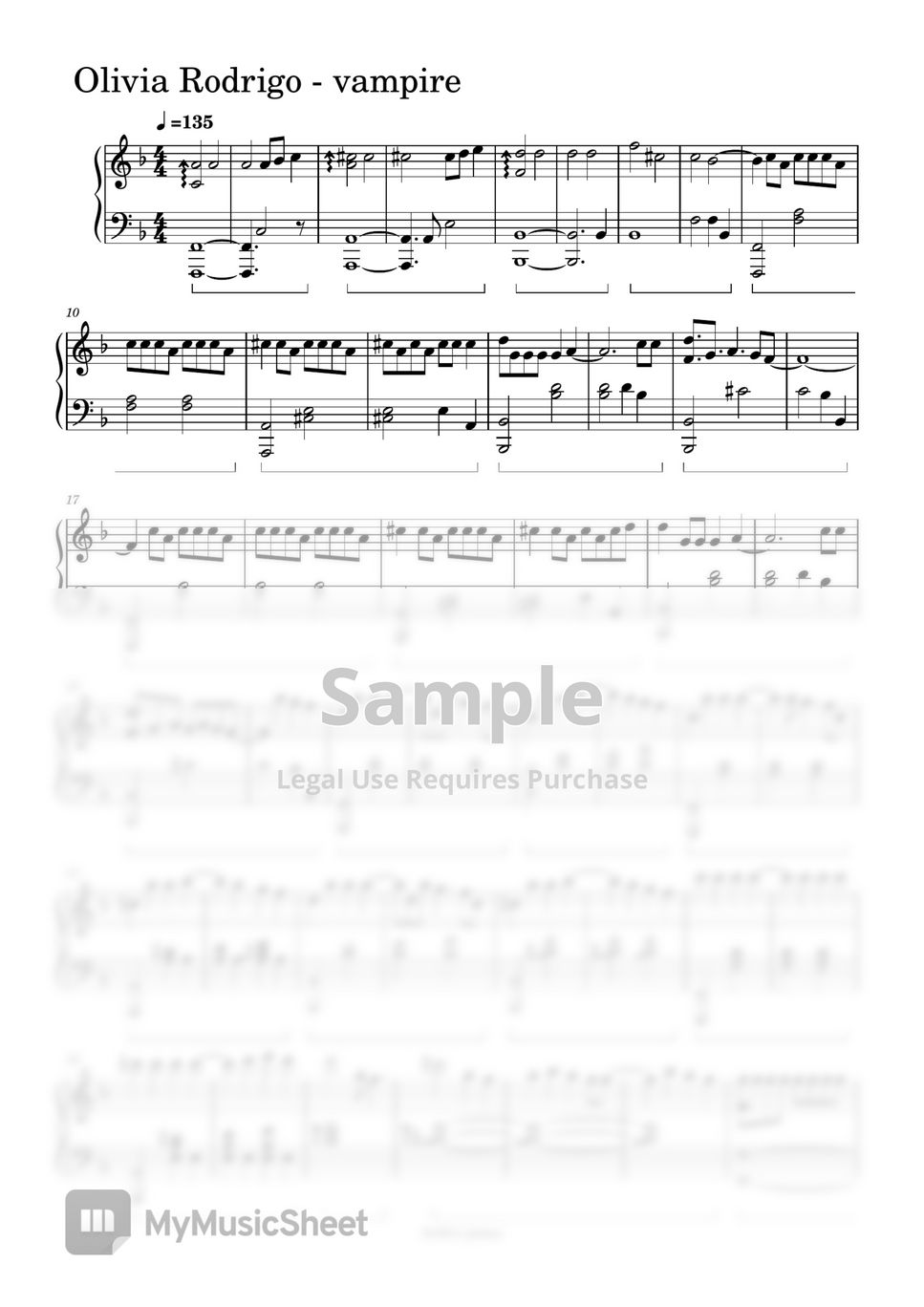 Olivia Rodrigo Vampire Sheets By Bvibvi Piano 