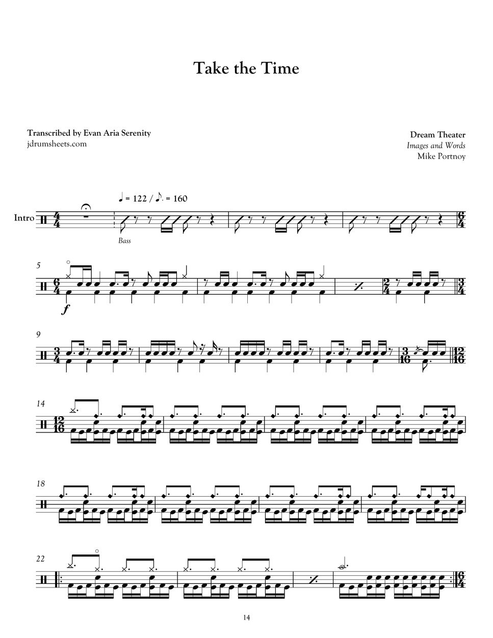 Dream Theater - Take The Time by Jaslow Drum Sheets